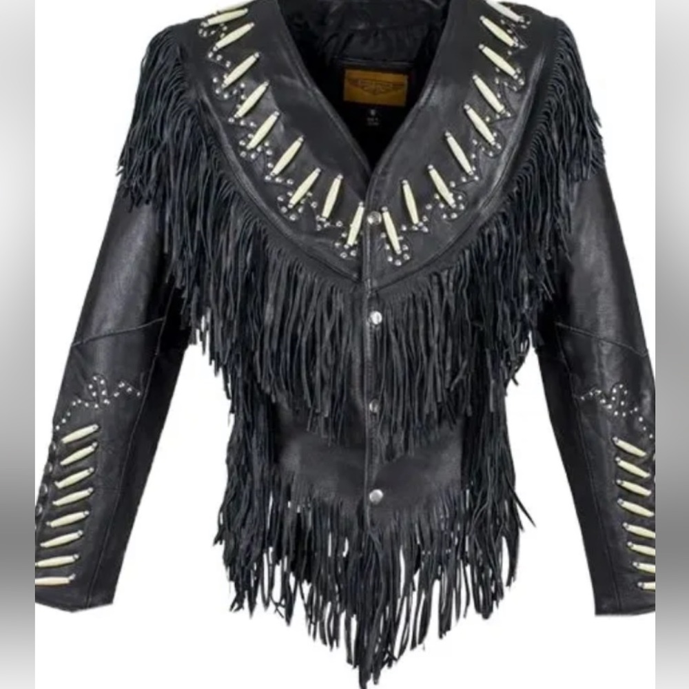VIPZI REAL LEATHER FRINGE JACKET WITH EMBEZZLEMENTS NWT SIZE S - Picture 3 of 13